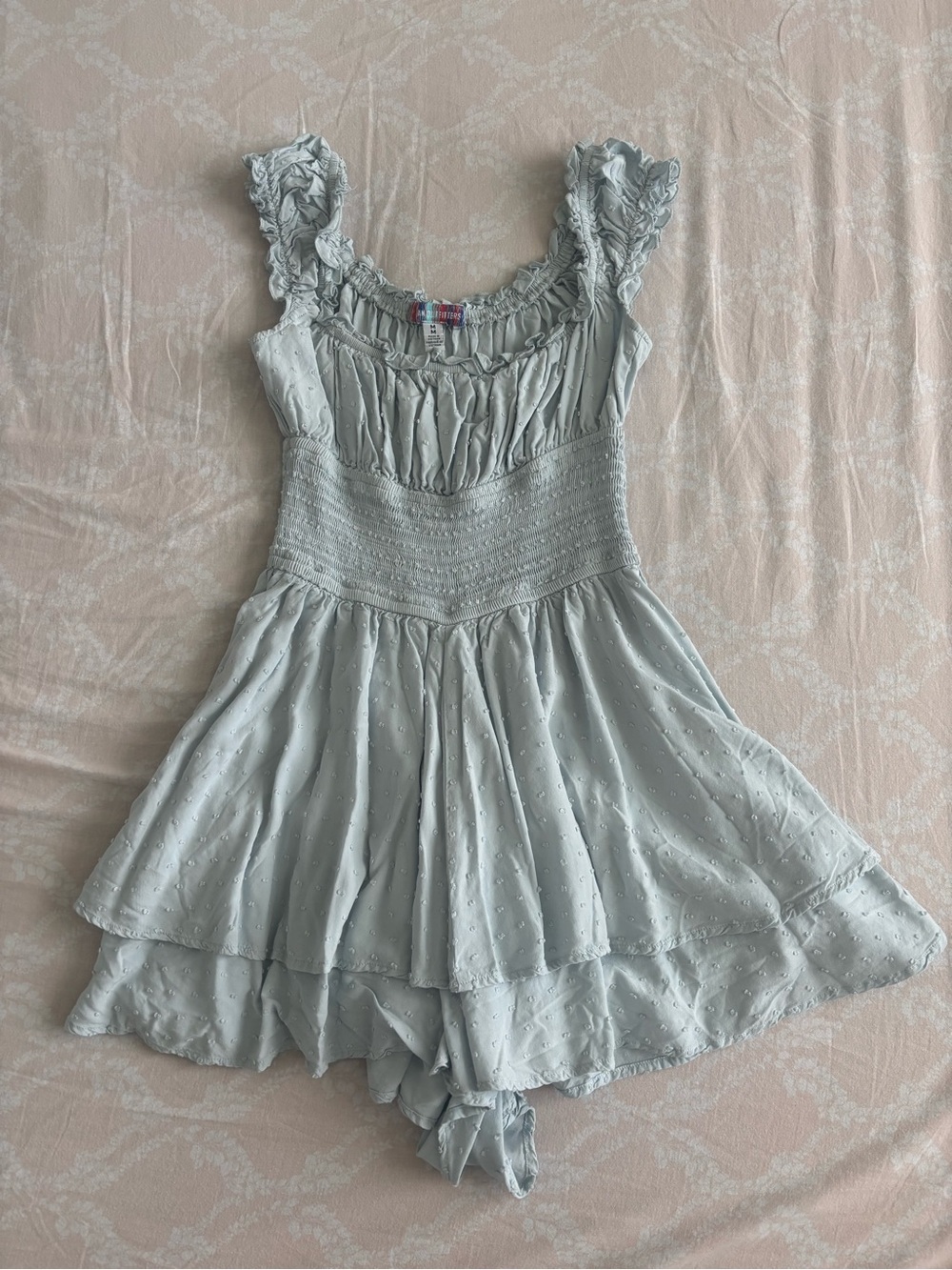 Urban Outfitters Light Blue Smocked Ruffle Romper